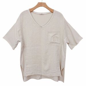 Made in Italy Top Tunic Womens Medium Beige Linen Cotton Relaxed Fit Lagenlook